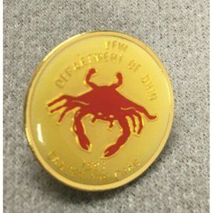 VFW Department of Ohio 1993 Cancer the Crab Enameled Red on Yellow Gold tone Pin